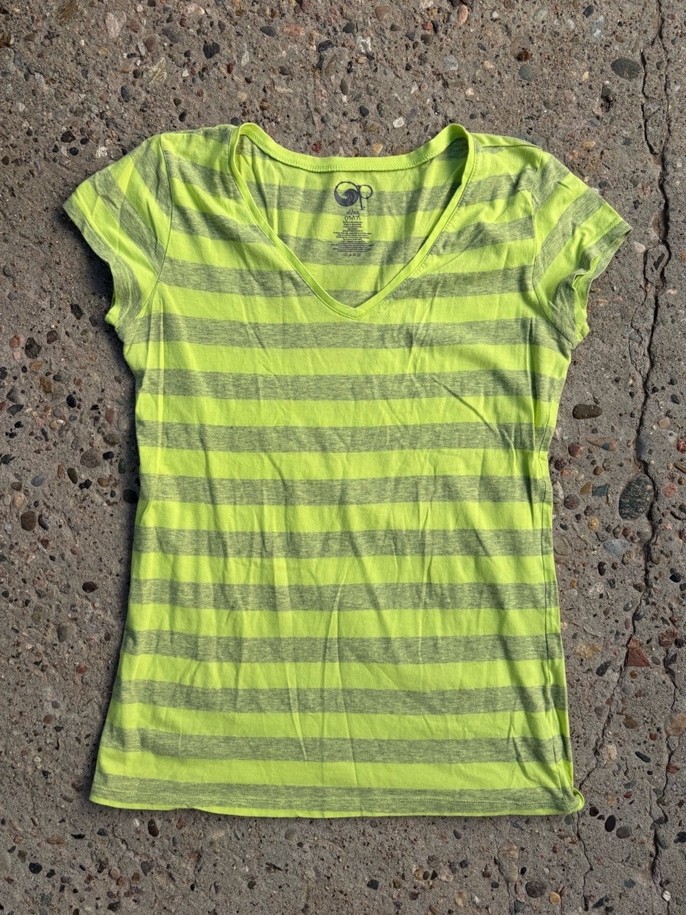 Y2K Ocean Pacific lime striped v-neck cap sleeves XL (15/17) organic cotton.